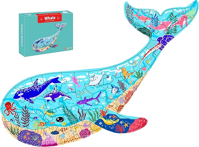 Jigsaw Puzzles for Kids Ages 4-8, 8-10, Colorful Animal Shaped Puzzle Floor Puzzles Children Learning Educational Toys Games Gifts for Boys and Girls (Whale-50 PCS)