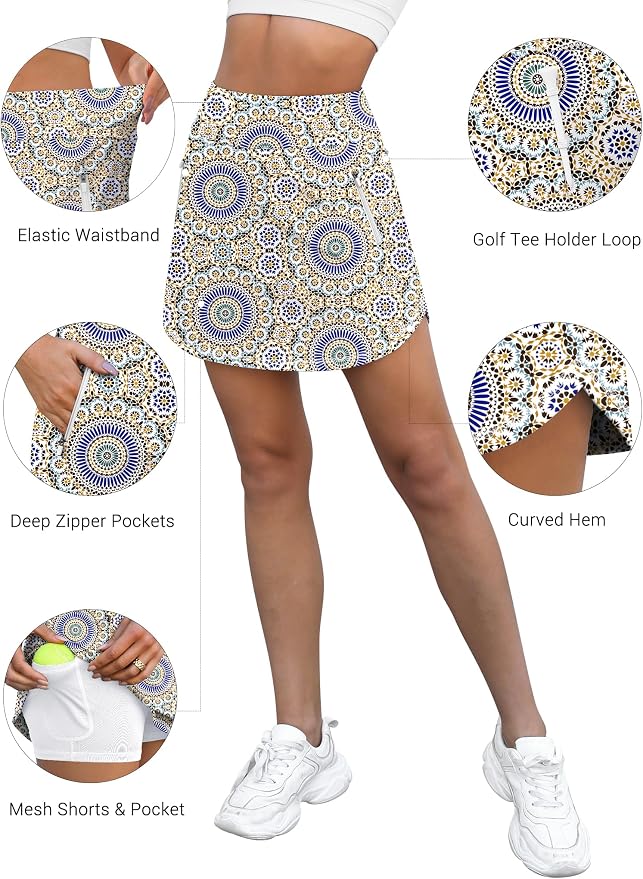 LouKeith Golf Skirts for Women Tennis Skirt with Zipper Pockets High Waisted Running Casual Athletic Skorts Built-in Shorts