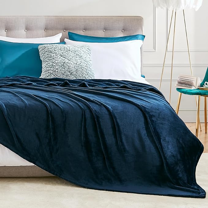 Hansleep Queen Navy Blue Fleece Blanket, Soft Flannel Bed Blanket | Fuzzy Cozy Blanket 90x90 Inches, Multi-use for Bed, Sofa, Couch, Travel, Camping, All Season Warm Lightweight Cover