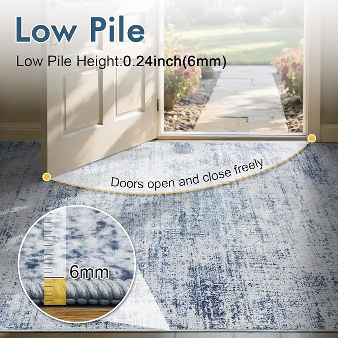6x9 Ft Large Area Rugs for Living Room, Soft Non-Slip Washable Rugs Modern Abstract Pattern Carpet for Bedroom Indoor Floor Nursery Home Decor (Blue)