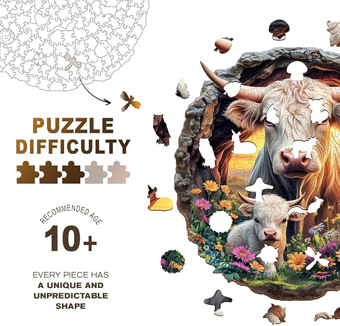 Wooden Puzzles for Adults - Cattle Family Wooden Jigsaw Puzzle, Unique Animal Shaped Wood Puzzles Adult, Christmas Birthday Gifts for Friends/Family, Home Decor 8.5 * 8.5in 100pcs