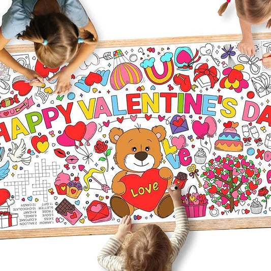 Gatherfun Valentine's Day Activity Poster - 31.5 x 72 Inches, Happy Valentine's Day Party, Versatile Paper Coloring Banner/Table Cover for School Parties and Special Events Decoration