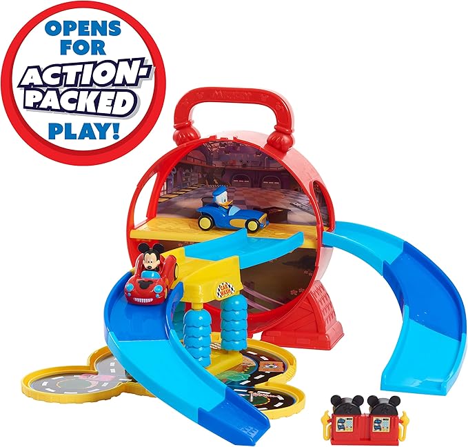 Disney Junior Mickey Mouse Stow ’n Go Garage, Figure and Vehicle Playset, Kids Toys for Ages 3 Up by Just Play