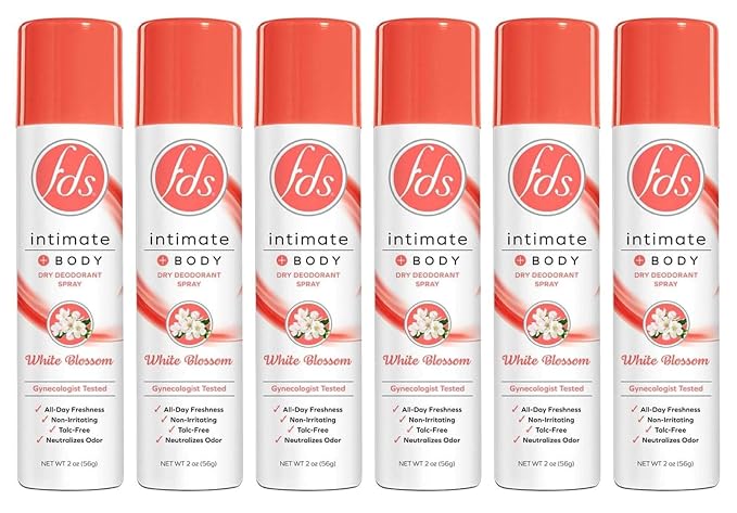 FDS Hypoallergenic Intimate Deodorant Spray, White Blossom 2 Ounce (6-Pack)