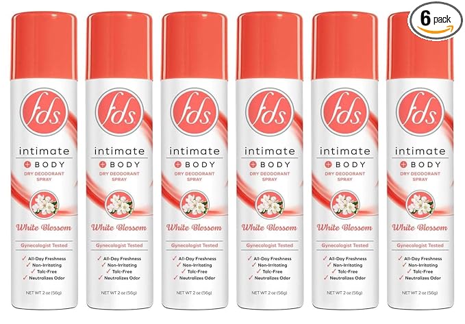 FDS Hypoallergenic Intimate Deodorant Spray, White Blossom 2 Ounce (6-Pack)