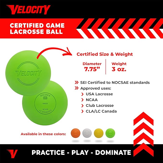 Velocity Lacrosse Balls - 1, 2, 3, 6, 12, 18, 24, 36, 60 and 120 Packs - for Practice, Official NFHS and College Approved Size