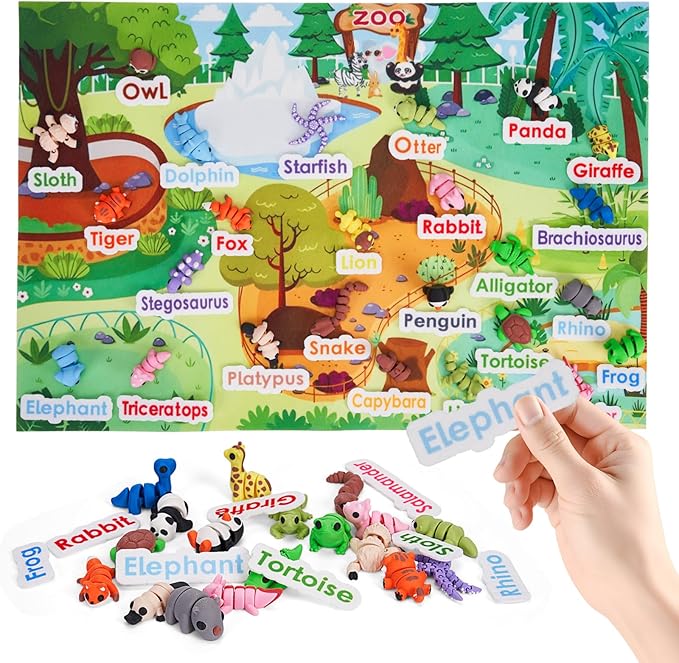 SHUWND MINI 3D Printed Zoo Animals Felt Story Board Set, 25Pcs Jungle Animals Toys, Thicker Flannel Board, Preschool Learning Toy, Interactive Storytelling Teaching 3D Printed Toys Play Activity Kits