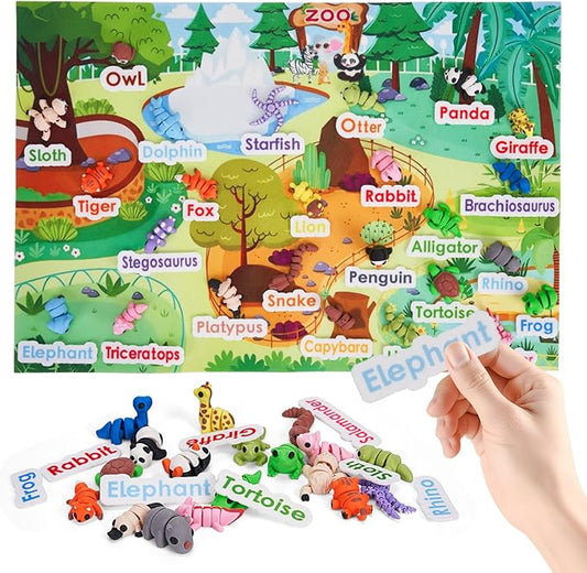 SHUWND MINI 3D Printed Zoo Animals Felt Story Board Set, 25Pcs Jungle Animals Toys, Thicker Flannel Board, Preschool Learning Toy, Interactive Storytelling Teaching 3D Printed Toys Play Activity Kits