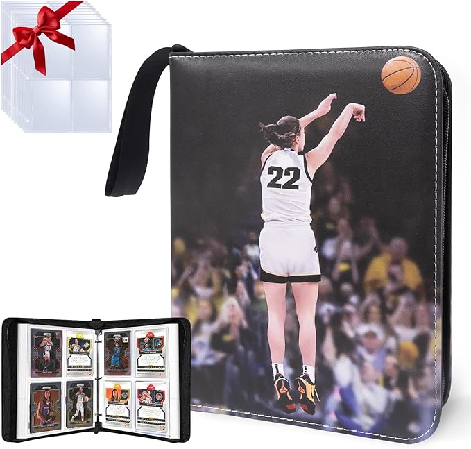 Basketball Trading Card Binder,4 Pocket with 50 Sleeves up to 400 Cards Basketball Binder,Portable Waterproof Storage Book with Sleeves for Basketball Cards Collection
