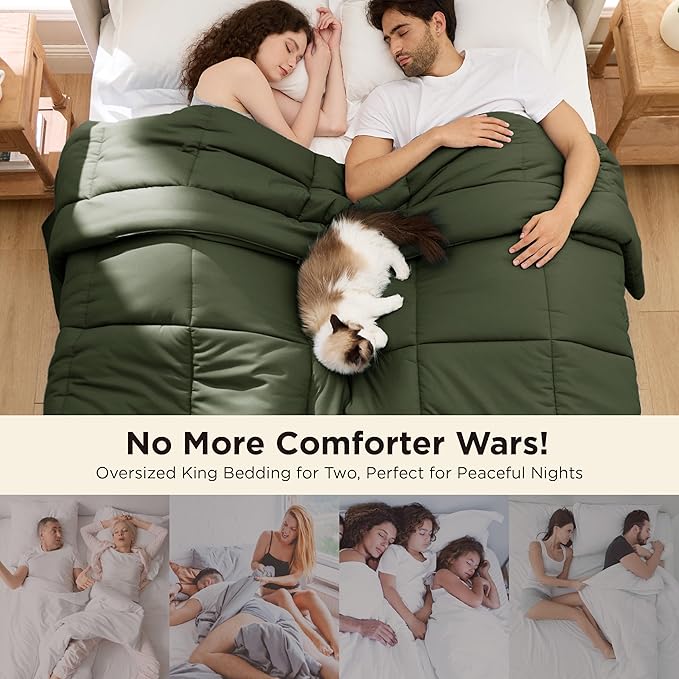 Bedsure Comforter Duvet Insert - Quilted Comforters Oversized King Size, All Season Duvet, Down Alternative Bedding, with 8 Tabs, Gifts for Women/Men, Olive Green, Oversized King 116 x 98 Inches