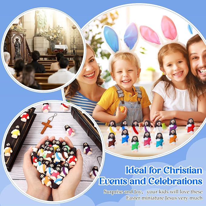 Bememo 300 Pcs Little Jesus Figures Bulk Original Design Mini Pocket Jesus Toys Rubber Figurine to Hide and Seek Religious Party Favors Sunday School Craft Baptism Gifts(Colorful)