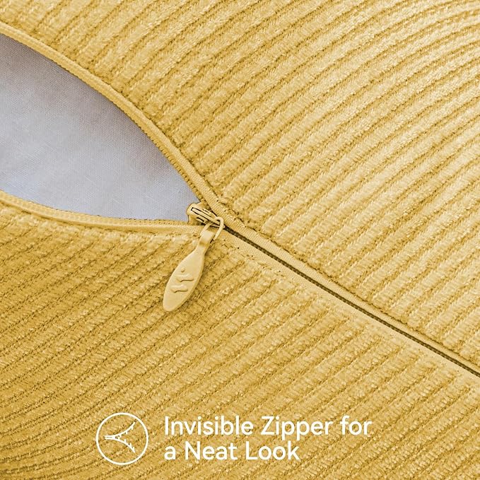 Fall Decorative Throw Pillow Covers Pack of 2,24x24 Inch Mustard Yellow | Twill Chenille Cushion Covers for Sofa Living Room Couch Bed