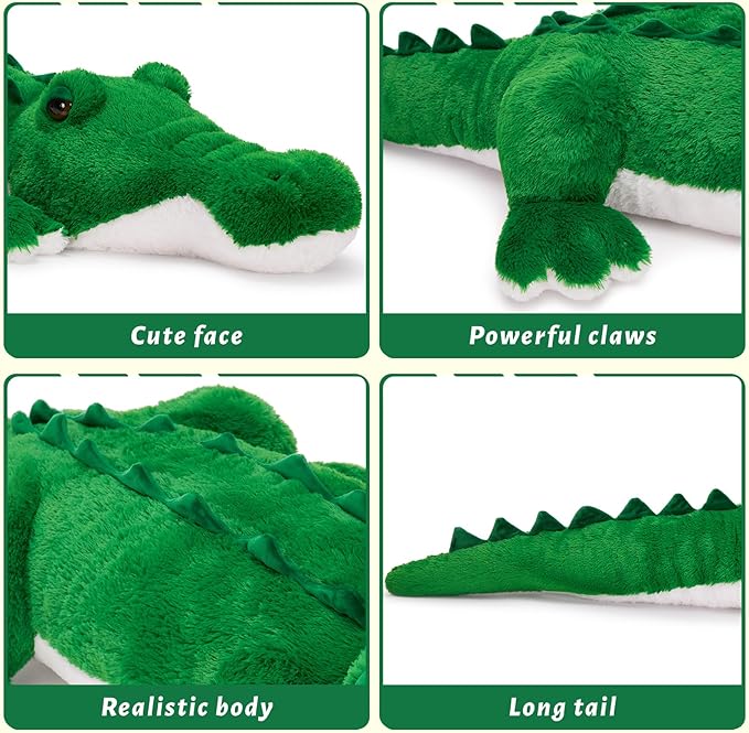 MorisMos Giant Alligator Stuffed Animal, 67inch Huge Alligator Plush Toy, Large Stuffed Crocodile Pillow for Kids, Green