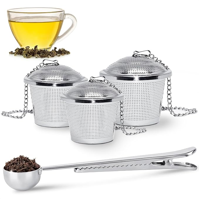 Set of 1 Large Tea Infuser, 2 Small Infuzers & Scoop With Bag Clip - Stainless Steel Infuser for Loose Leaf Tea Steeper Tea Strainers for Loose Tea Diffusers for Loose Tea - Loose Leaf Tea Infuser