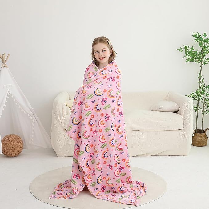 Softan Kids Throw Blanket for Girls & Boys, Warm Soft Toddler Flannel Blankets for Sofa Couch Bed， Cozy Fuzzy Plush Flannel Kids Throw Blanket for Daycare & School - Colorful Rainbow 50x60 inches