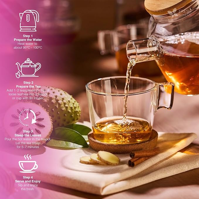 FreshDrinkUS, Premium Happy Belly Tea | 75 Tea Bags | Herbal Tea Blend with Soursop Leaves, Ginger, Fennel Seed, Lemon Balm, Cinnamon, Papaya Leaves & Rose Hip – Naturally Caffeine Free. Sugar Free