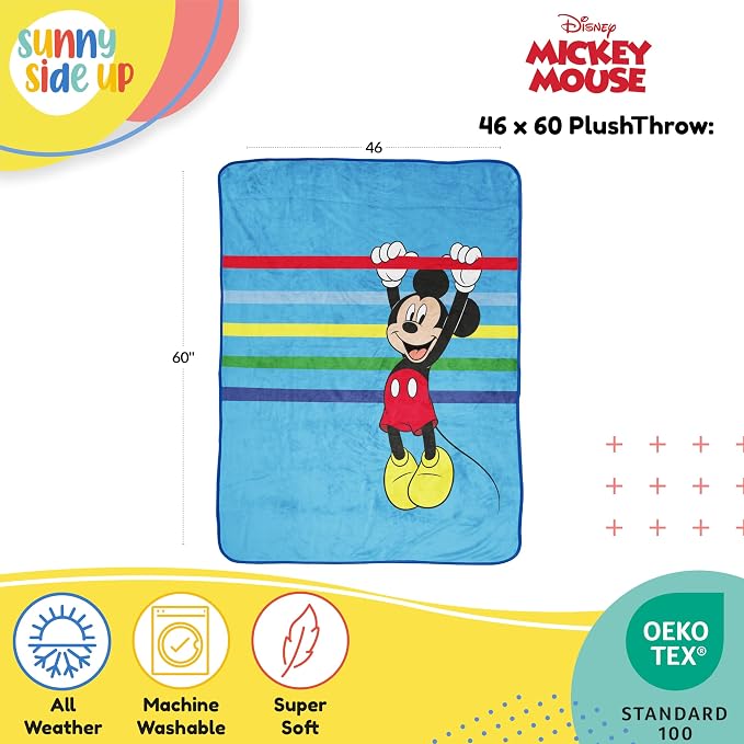 Sunny Side Up Disney Mickey Mouse Plush Throw Blanket - Measures 46 x 60 Inches - Super Soft & Cozy Stripes Fleece Kids Bedding