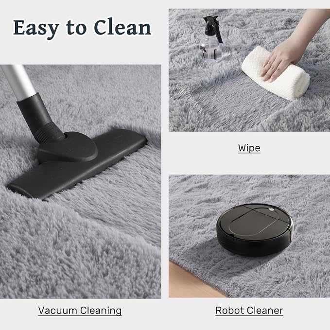 6x9 ft Light Grey Rug for Living Room Fluffy Bedroom Rug Non-Slip Area Rugs Shag Carpet for Nursery Kids Play Room Dorm Office Indoor Modern Plush Carpets Boys