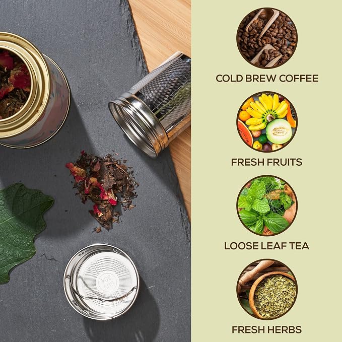 LeafLife Premium Bamboo 22oz Tea Bottle – Infuser Bottle – Insulated Coffee & Beverage Tumbler – Gift Set & Accessories