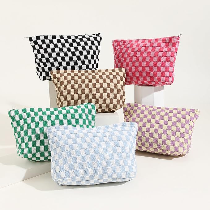 Cosmetic Bags for Women - Corduroy Cosmetic Bag Aesthetic Women Handbags Purses Smile Dots Makeup Organizer Storage Makeup Bag Girls Case Bags (Q-Checkered orange)