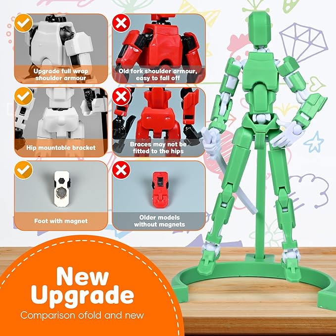 [2025 Upgrade] [Assembly Required] 8Pcs Dummy 13 Action Figures with Magnetic Suction Function, Lucky Titan 13 Action Figures, Multi-Jointed Movable，with 3 Hand-Shapes, 7 Weapons, Brackets