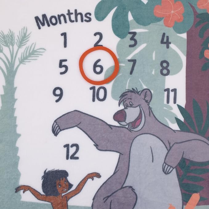 NoJo Disney Jungle Book Green and White Too Much to Bear Super Soft Photo Op Milestone Baby Blanket