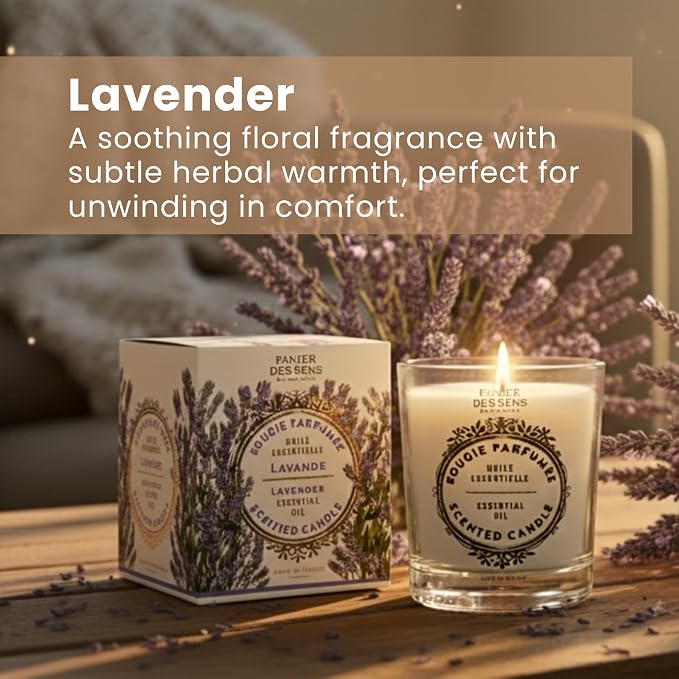 Panier des Sens Lavender Long-Lasting Scented Candle, 6.3 oz | Hand-Poured In Provence | Up To 55 Hours Burn Time | 100% Natural Cotton Wick | Long-Lasting French Home Fragrance