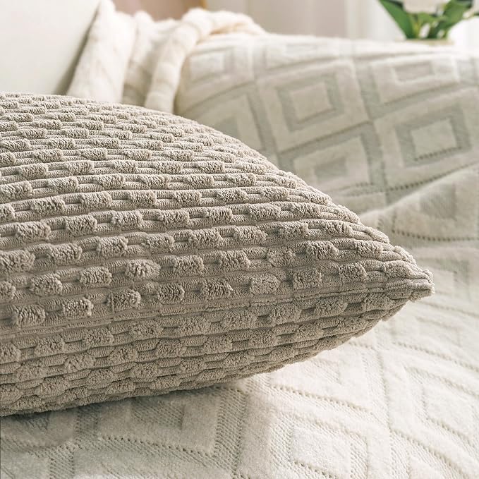 Set of 4 Taupe Decorative Throw Pillow Covers 24x24 Inch Corduroy Pillow Covers for Bed Couch Sofa Living Room Soft Square Cushion Cases