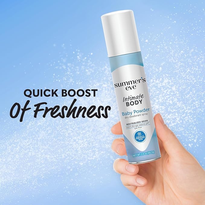 Summer's Eve Baby Powder Gentle Daily Feminine Spray with Talc-Free, Odor-Neutralizing and Moisture-Absorbing Formula, 2 Oz, Pack of 24