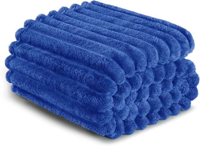 Exclusivo Mezcla Striped Twin Size Fleece Blanket for Bed, Couch, 60"x80" | Soft Breathable Cozy Bed Blankets, Lightweight Plush Fluffy Fuzzy Jacquard Decorative Blankets