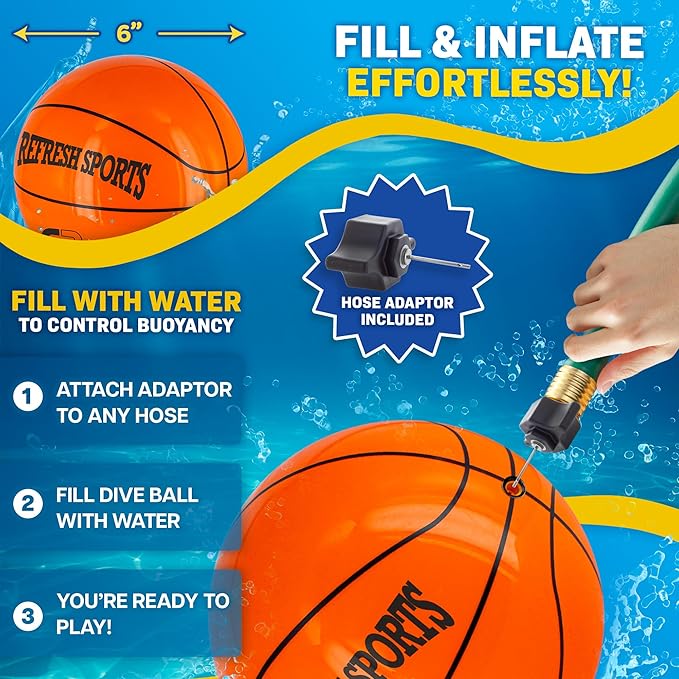 Aqua Dive Pool Ball Basketball – Best Water Pool Toys for Kids All Ages – Dribble & Pass Underwater – Watermelon Game - Toy Gifts for Boys & Girls Age 8 9 10 11 12+ Outdoor Beach Toys for Summer Fun