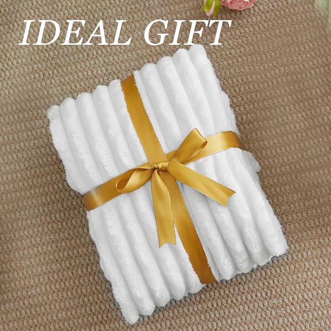 BEDELITE Ribbed Twin Blanket for Couch & Bed, Bright White, 60"x80" | Ultra-Soft Plush Fleece, Cozy, Warm Yet Lightweight, Ribbed Texture, Home Decor, Machine Washable, Giftable, All-Season Use