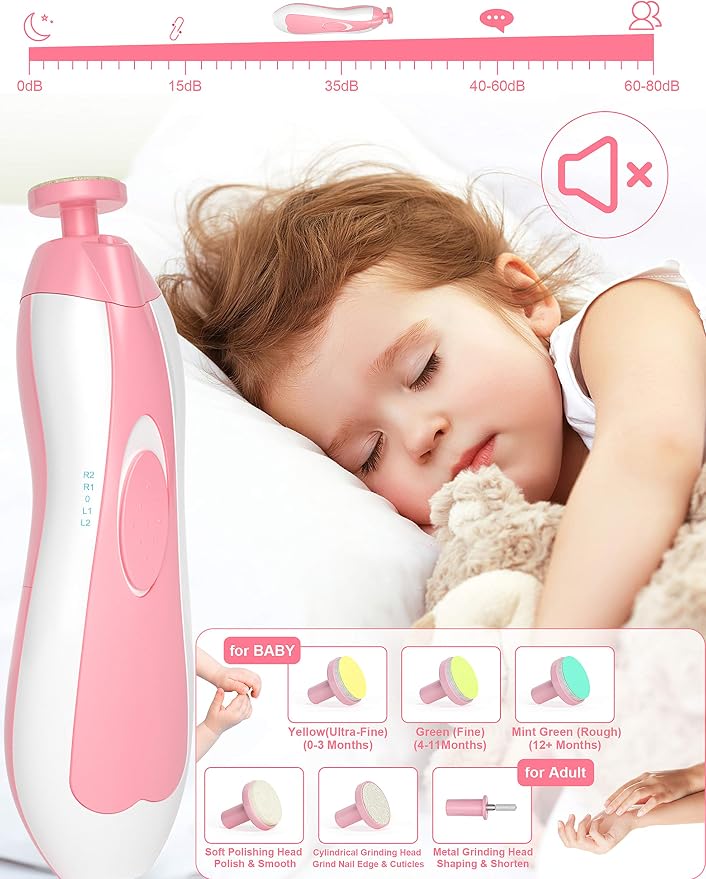 Baby Healthcare and Grooming Kit, 24 in 1 Baby Electric Nail Trimmer Set Newborn Nursery Health Care Set for Newborn Infant Toddlers Baby Boys Girls Kids Haircut Tools (0-3 Years+) (Pink)