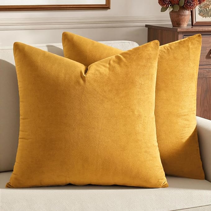 MIULEE Velvet Throw Pillow Covers 18x18 Inch Pack of 2 Gold | Soft Solid Decorative Pillow Covers, Modern Luxury Home Decor, for Couch Chair Sofa Bedroom Livingroom