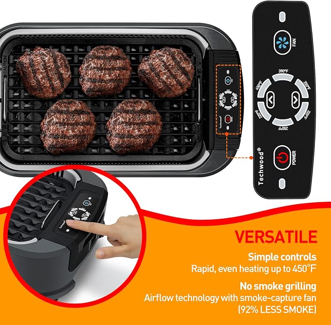 Indoor Grill, Techwood 1500W Smokeless Electric Grill with 2 in1 Nonstick Grill/Griddle Plates, Portable Korean BBQ Grill with 6-Level Control, Glass Lid, Dishwasher Safe, Double Plates, Gray