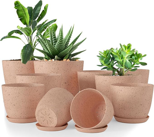Plant Pots Indoor with Drainage 10 Pack Planters Spotty Peach Pink | Drainage holes included Multiple sizes 7/6.6/6/5.3/4.8 In Indoor plants and flowers Durable plastic construction