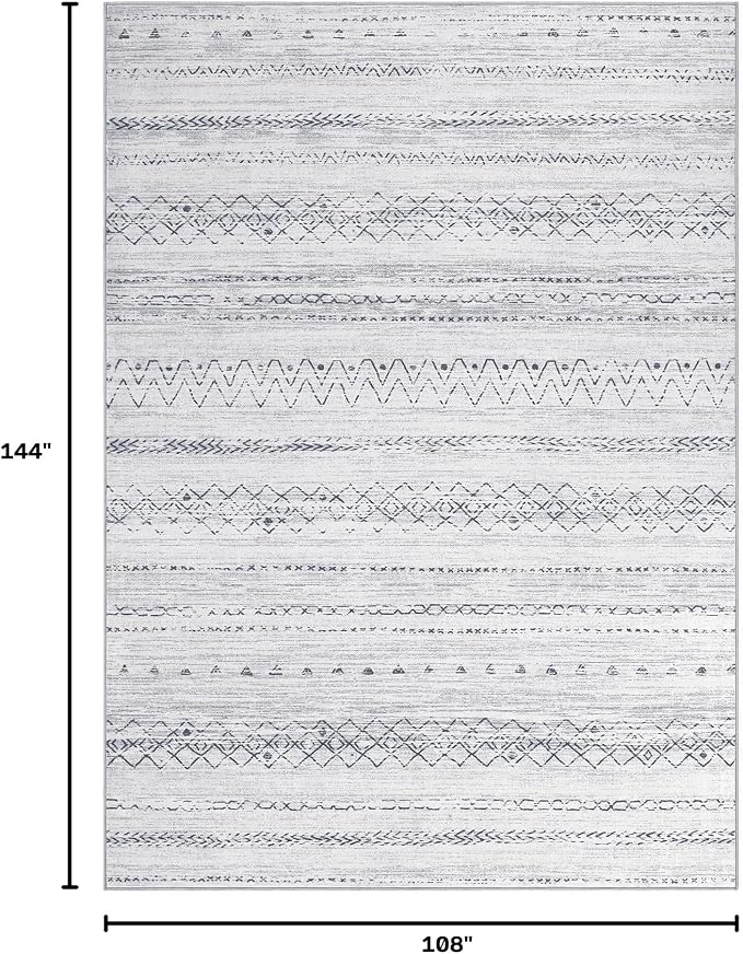 cotiled 9x12 Area Rugs Living Room Rug: Washable Boho Rugs with Non Slip Backing Large Soft Indoor Stain Resistant Carpet for Bedroom Farmhouse Dining Room Lightweight Home Decor Grey
