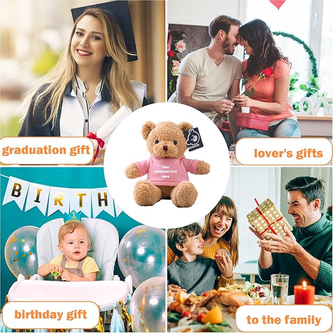 Personalized Teddy Bear with Text+Photo, Valentines Bear Stuffed Animal Plush Toys as Personalized Gifts for Women Men on Valentines' Day Birthday Anniversary Christmas Day（16 inch-Text+Photo