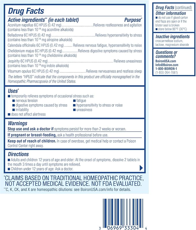 Boiron StressCalm Tablets for Relief of Stress, Anxiousness, Nervousness, Irritability, and Fatigue - 60 Count
