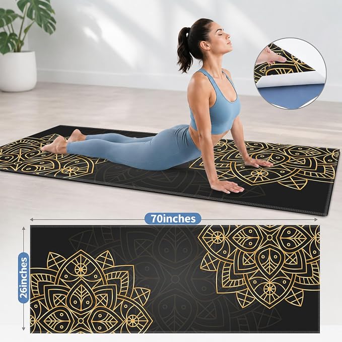 Yoga Mat Towel, Hot Yoga Non Slip with 4 Corner Pockets, 70 x 26 in | Soft Absorbent Microfiber With Four Corner Pockets, Fits Over Yoga Mats For Hot Yoga, Pilates, Gym, And Travel