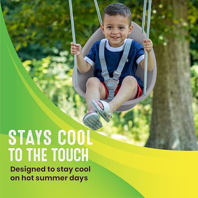 Swurfer Coconut Toddler Swing – Comfy Baby Swing Outdoor, 3- Point Adjustable Safety Harness, Secure, Safe Quick Click Locking System, Blister-Free Rope, Easy Installation, Ages 6-36 Months