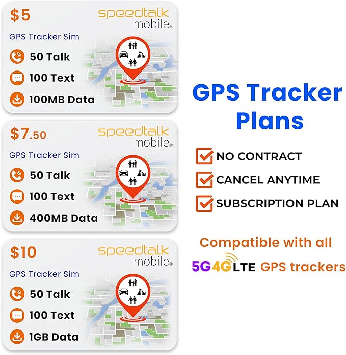 SpeedTalk Mobile $10 Tracker SIM Card Kit, Unlimited Data for 4G GPS Tracking Devices locators Pet Senior Kids Car | 3 in 1 Simcard Standard Micro Nano | No Contract 30 Days Service Plan US Coverage