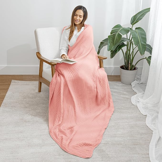 Comfy Cubs Adult Muslin Blanket 50x60” Throw Swaddle Blankets, Bold Blush | 6 Layer Soft, Breathable & Lightweight Muslin Adult Blanket - Machine Washable & Designed in the US Bedding for All Seasons