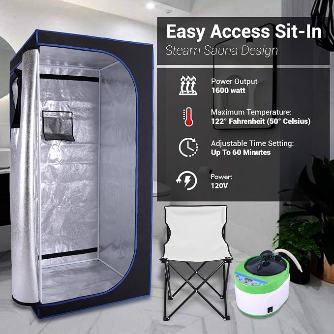 SereneLife Portable Full Size Infrared Home Spa| One Person Sauna | with Heating Foot Pad and Portable Chair & SLISAU35BK Full Size Portable Steam Sauna –Personal Home Spa