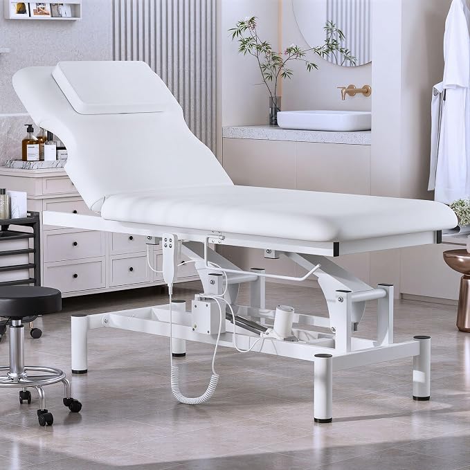 Olela 2 Motor Electric Massage Table, Professional Massage Table with Electric Adjustable Height & Backrest, Wide Treatment Tables with Metal Frame, PU Leather for Massage, Spa, Tattoo