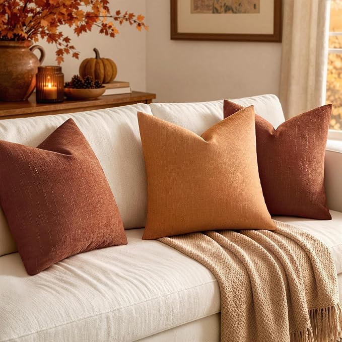 MIULEE Pack of 2 Decorative Linen Burlap Textured Pillow Covers Fall Farmhouse Boho Accent Pillowcases for Sofa Car Couch Bedroom Living Room Decor 20x20 Inch Burnt Orange