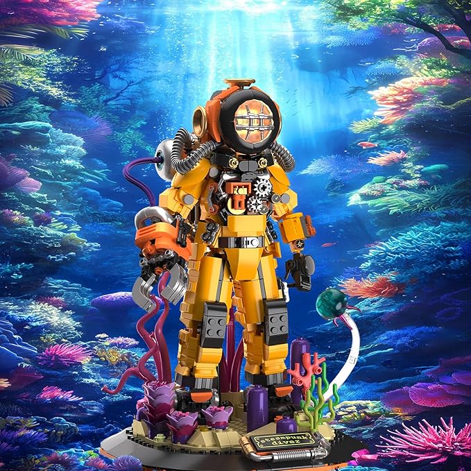 Steampunk Deep Sea Diver Building Set, 1286 Pieces, Light-Up Display Model, Collector's Home Decor