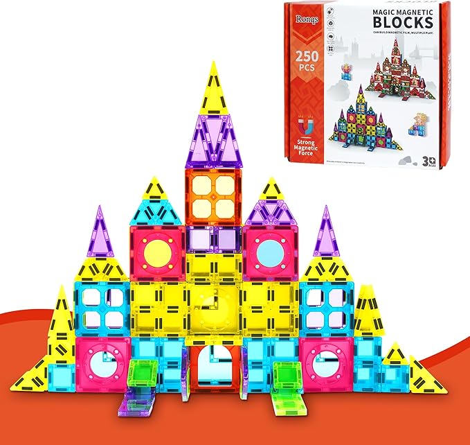 250 PCS Magnetic Tiles for Kids,Magnetic Blocks for Kids with Christmas Theme, Magnetic Building Blocks Set, 3D SETM Educational Toddler Toys