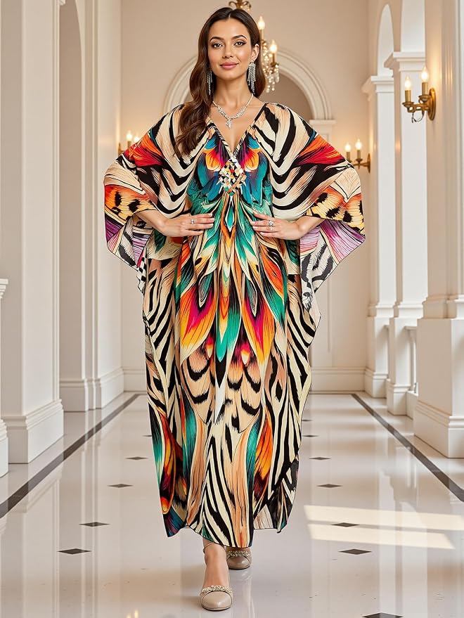 Mumu Dresses for Women Plus Size, Bohemian Kaftan Beach Cover Up Long Maxi Nightgown Soft Loungewear