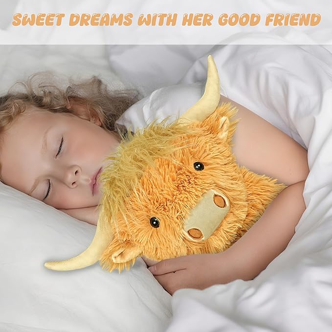Highland Cow Weighted Stuffed Animals, 4 Lbs Yellow Highland Cow Plush 13.7 Inches, Surprise Weighted Stuffed Animals Gift for Kids Birthdays, Halloween, Christmas (Yellow)